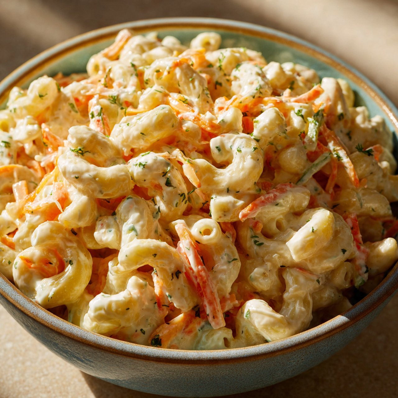 creamy Hawaiian macaroni salad recipe with mayonnaise dressing