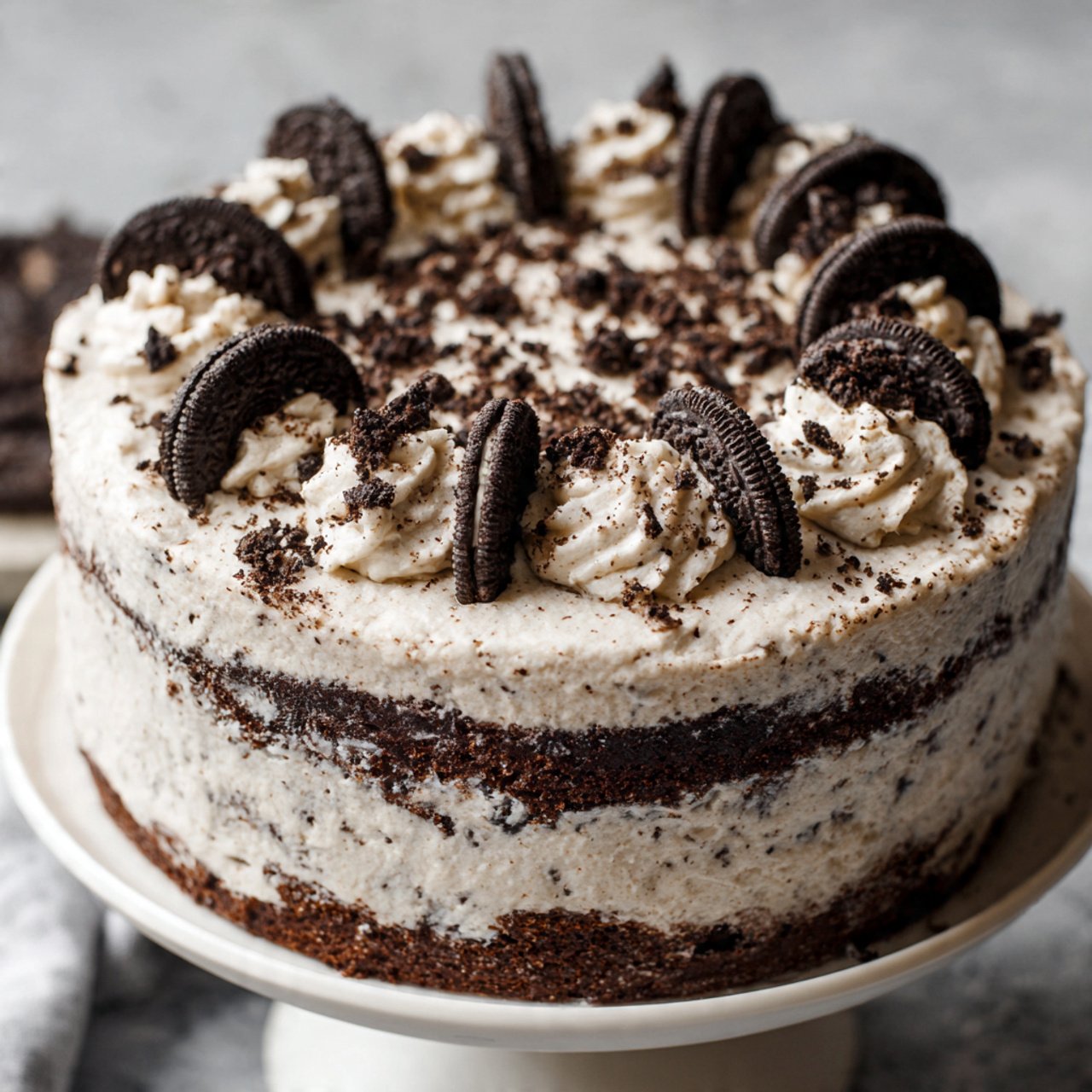 Gluten-free Oreo cake with cookies and cream frosting